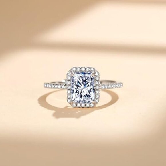 Jewelry - 2 Ct Moissanite Women's Ring S925 Sterling Silver Pave Square Diamond